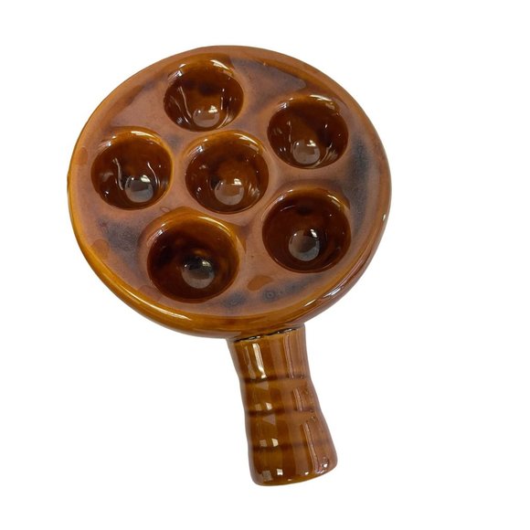 Taiwan Ceramic Brown Glazed Escargot Snail Plate Baking Dishes Handle Set of 4 - Picture 5 of 9